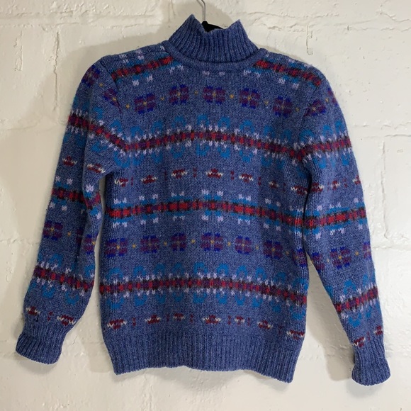VTG 80s L.L.Bean Blue Collared Fair Isle Wool Sweater Sz S - Picture 4 of 6